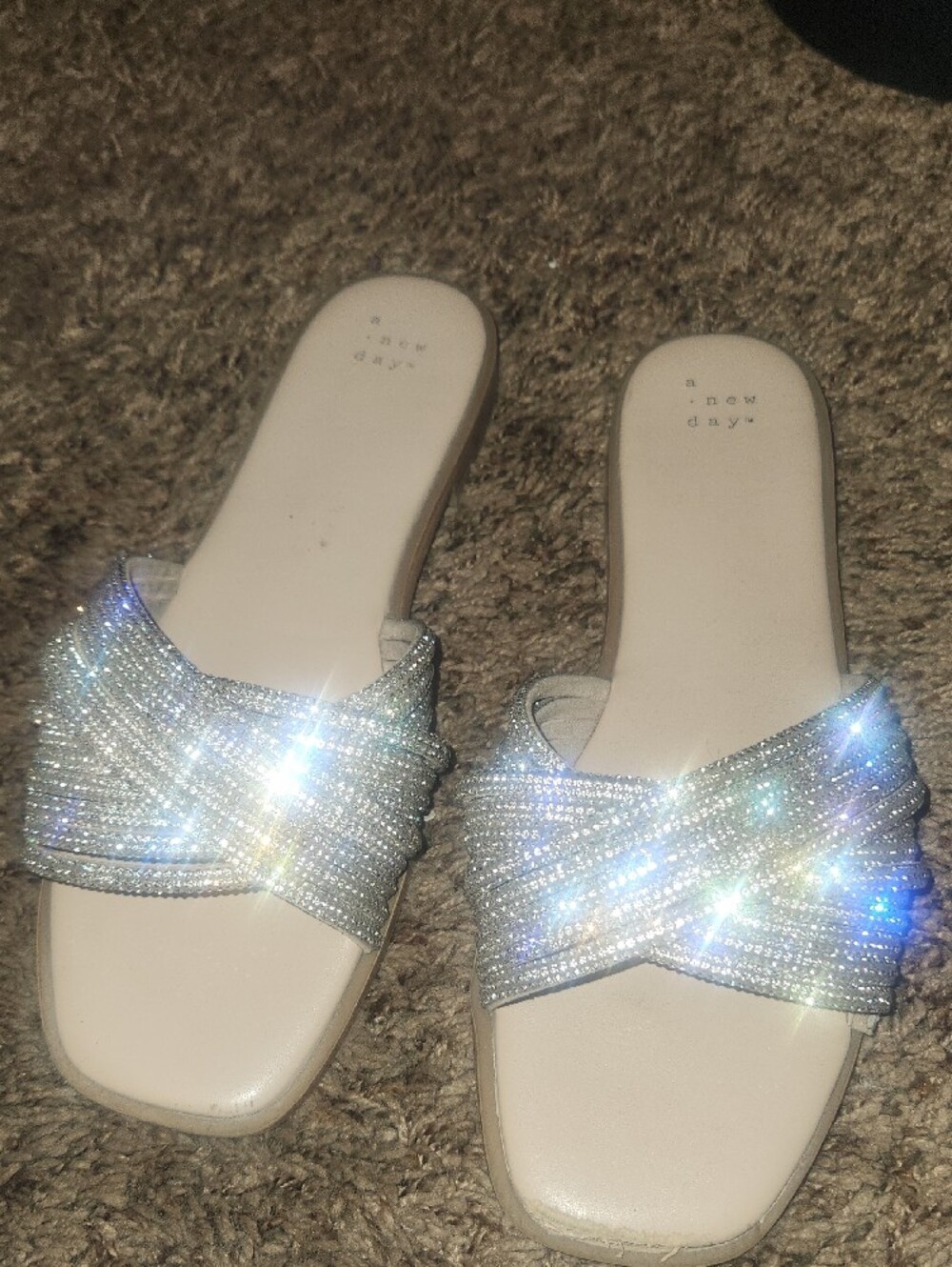 Target Rhinestone Crossover Slide Sandals in Cream - Picture 2 of 3